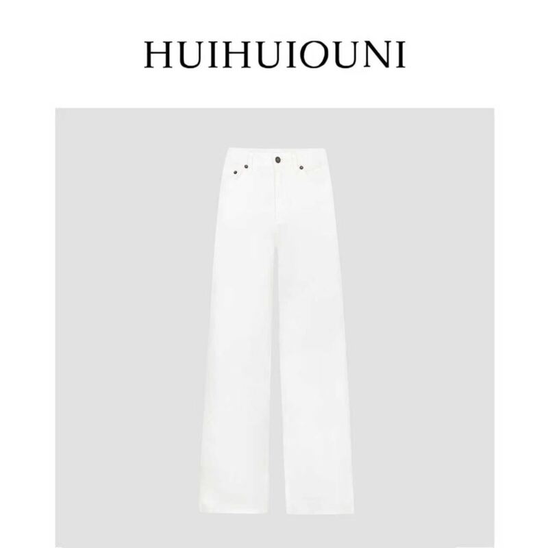 Huihui Ouni Moonlight White Designer New High-End Straight High-Waisted Versatile Jeans