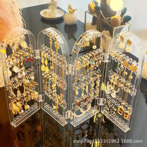Jewelry lattice box earrings shelf display rack home storage hanging necklace earrings earrings storage box large capacity transparent