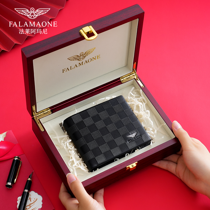 Fallais Amari Wallet Men's Men's 2023 New Genuine Leather Short Clip Bull Leather Short Money Clip Boyfriend-Taobao