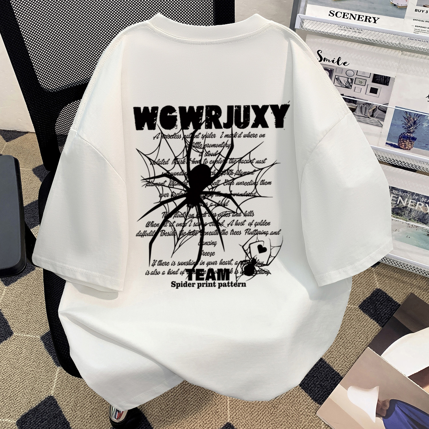 Мужская универсальная футболка с короткими рукавами от модного бренда spider print в американском стиле high street Hong Kong, летний топ из плотного хлопка с короткими рукавами Изображение 1