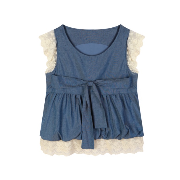 【Lulu-Chan Nn】 ● Capri Blue】Top for Early Summer with a Sweet French Design and Retro Feel X5Sy0233A 【Lulu-Chan Nn】 ● Capri Blue】Top for Early Summer with a Sweet French Design and Retro Feel X5Sy0233A