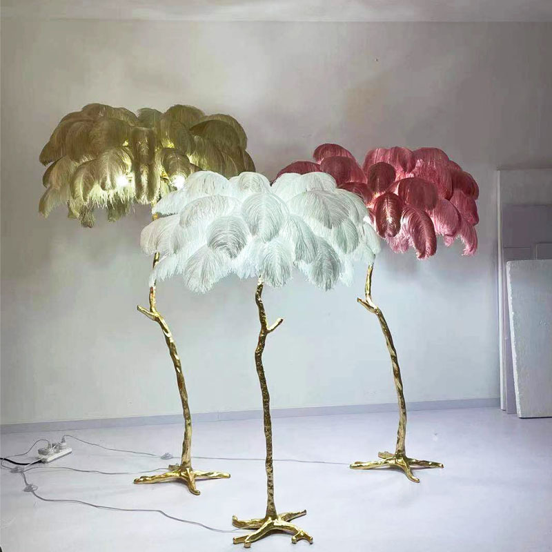 Nordic Minimalist Ostrich Feather Floor Lamp, Trendy Light Luxury for Living Room, Room, Clothing Store, Cozy Home Led Lighting