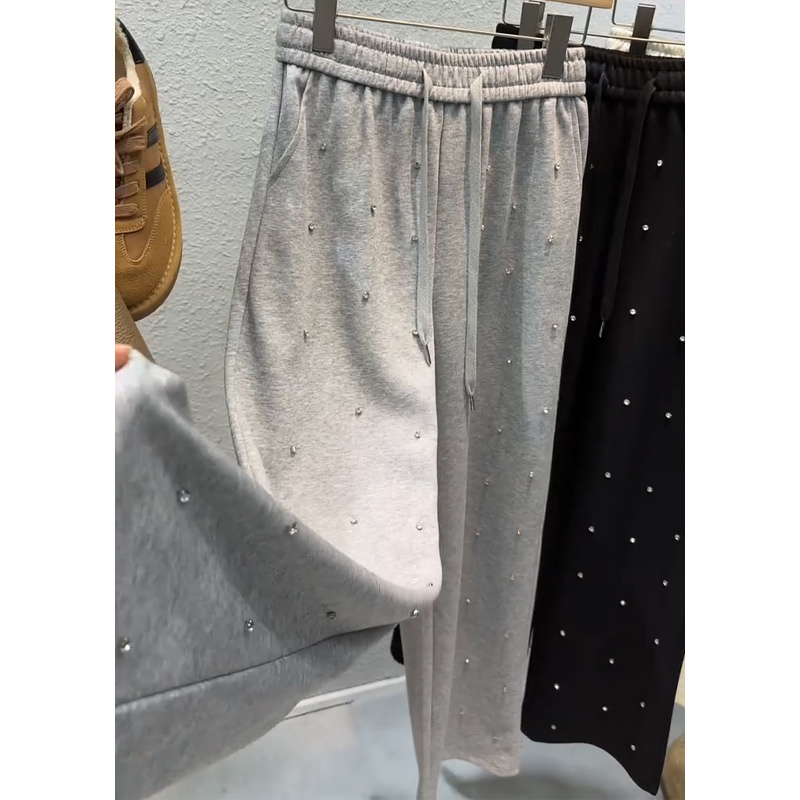 European Classy Western-Style Heavy-Duty Hot-Drilled Pants for Women in Spring European Station for Small People Drapedy Narrow Straight-Leg Sweatpants Trendy