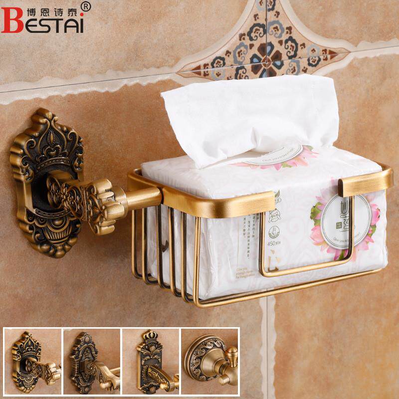 Free-to-punch toilet shell-shelf wall-mounted space aluminium paper toilet paper rack European style bathroom antique paper towels cardboard box-Taobao