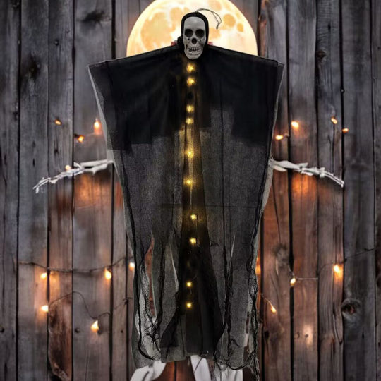 Halloween Decoration Glowing Gauze Skull Hanging Ghost Outdoor Courtyard Hanging Ghost Secret Room Haunted House Scene Setup Props