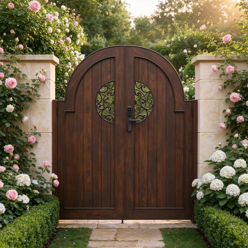 Aluminum Alloy Wood Grain Garden Courtyard Gate Villa Outdoor Wrought Iron Wood Grain Rural Homestay Yard Fence Archway