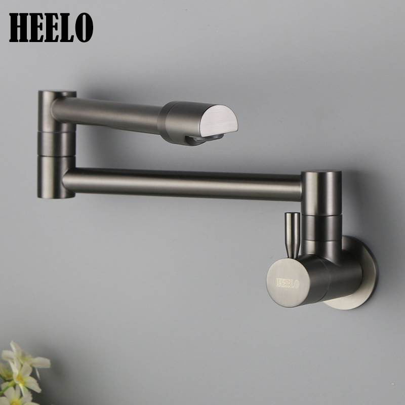 Gun grey folding tap Single cold copper wall Out of mop pool hanging wall telescopic hearth anti-splash rotating balcony lengthened-Taobao