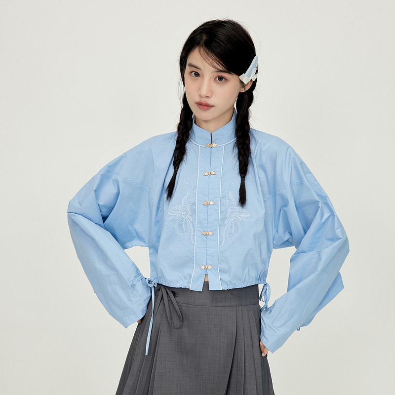七月夕原创设计帕帕拉恰刺绣立领对襟短衫改良衬衫汉服，2024秋装的魅力何在？-汉服上装-淘宝好物网