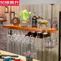 Wine glass rack hanging cup rack upside down cup rack no punching European solid wood wine rack red wine glass rack hanging bar wine glass rack