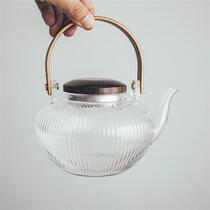 Japanese flower teapot vertical striped heat-resistant glass fruit teapot afternoon tea set with filter handle kettle vertical