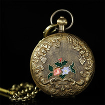 Antique reflux double-open copper mechanical pocket watch timepiece clock flip retro round watch antique collectible decorative wall watch