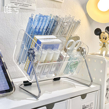 Desktop stationery storage box japanese desk storage rack workstation debris organization acrylic oblique pen holder