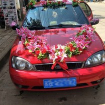 Flower plate loading car a door handle red wedding rose wedding festive car front ribbon material wedding car decoration car front