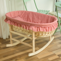 Rattan newborn cradle hanging basket car-mounted portable baby bed to coax baby solid wood cradle bed removable baby