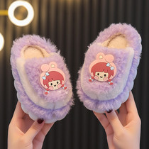 Childrens cotton slippers 2023 new style girls indoor home warm anti-slip baby small medium and large childrens hair slippers