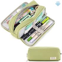 Large Capacity Pencil Case 3 Compartment Pouch Pen Bag Doubl