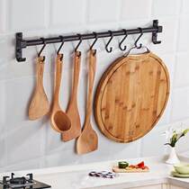 Punch-free kitchen hook hanging rod kitchen wall-mounted storage rack wall spatula shelf storage bracket hook black