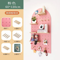 Solid wood hole board custom wall shelf decorative partition entry wooden display rack living room entrance storage layer