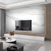 New Chinese style slate suspended TV background wall high-end living room solid wood grille video wall quick installation large board plus floor