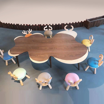 Simple modern kindergarten early education childrens learning handmade toys table and chair combination picture book library leisure table solid wood