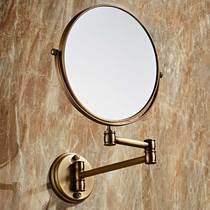Bathroom makeup mirror folding beauty mirror all-copper antique double-sided mirror bathroom desktop mirror no punching wall-mounted copper mirror