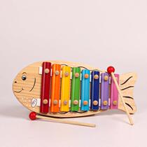Small fish shape infants and young childrens wooden eight-note piano early education baby toy 1-2-3 years old wooden solid wood