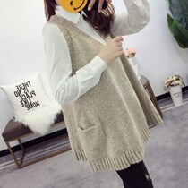 2020 Spring and Autumn Pregnant Women Sweater Vest V-neck Pullover Mid-Length Loose Knitted Sleeveless Wool Vest