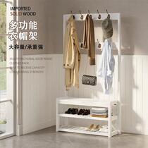 Clothes rail floor-standing solid wood coat rack floor-standing home door integrated shoe rack entrance hall coat cabinet bedroom solid wood