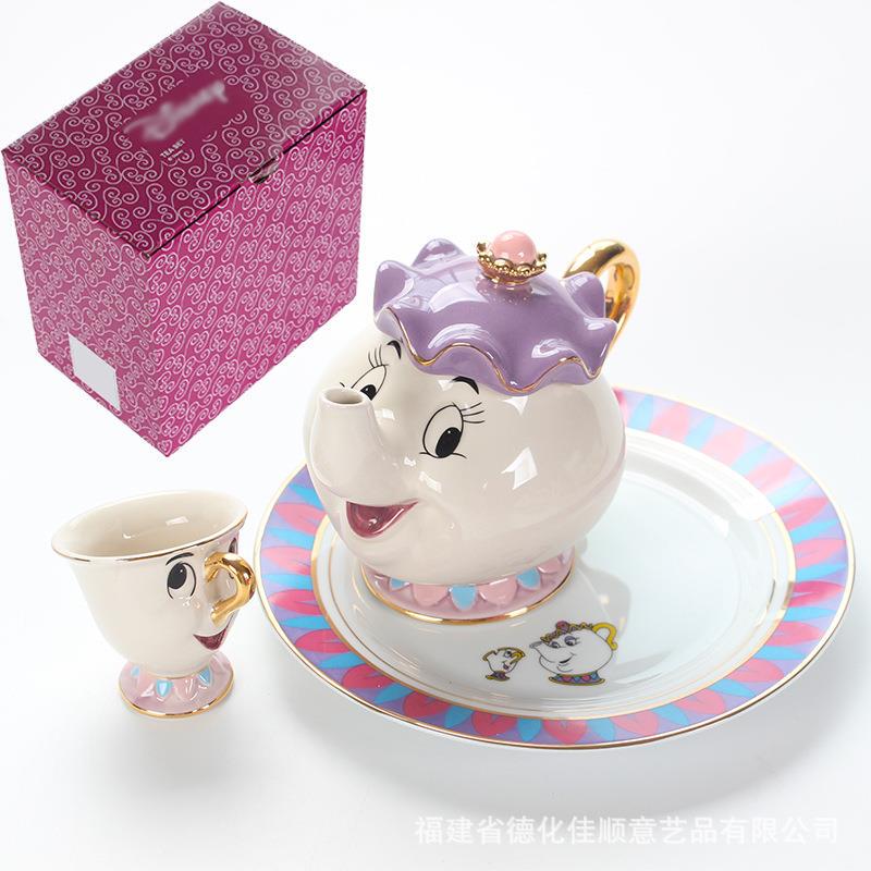 Beauty and the Beast Teapot Teapot Cup Ceramic Water Cup Cute Cartoon Large Capacity Coffee Cup Set Beauty and the Beast Teapot Teapot Cup Ceramic Water Cup Cute Cartoon Large Capacity Coffee Cup Set