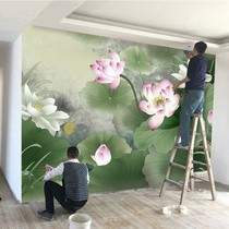 3d new Chinese lotus wallpaper living room sofa TV background wall film and television wall wallpaper decorative mural seamless wall covering