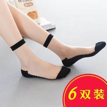 Crystal Ice Silk Lace Socks Womens Thin Anti-Snatch Short 2021 New Cotton Soled Instep Transparent Socks i