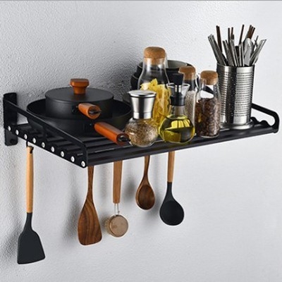 Kitchen rack pendant microwave oven bracket wall-mounted European American black space aluminum oven storage