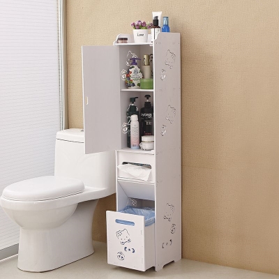 Bathroom shelf floor-standing bathroom cabinet waterproof gap storage storage cabinet toilet side cabinet with trash can on the side