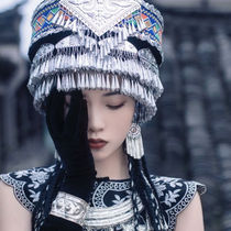 Hmong headdress new Tube family brigade hat minority garment accessories national wind silver hat