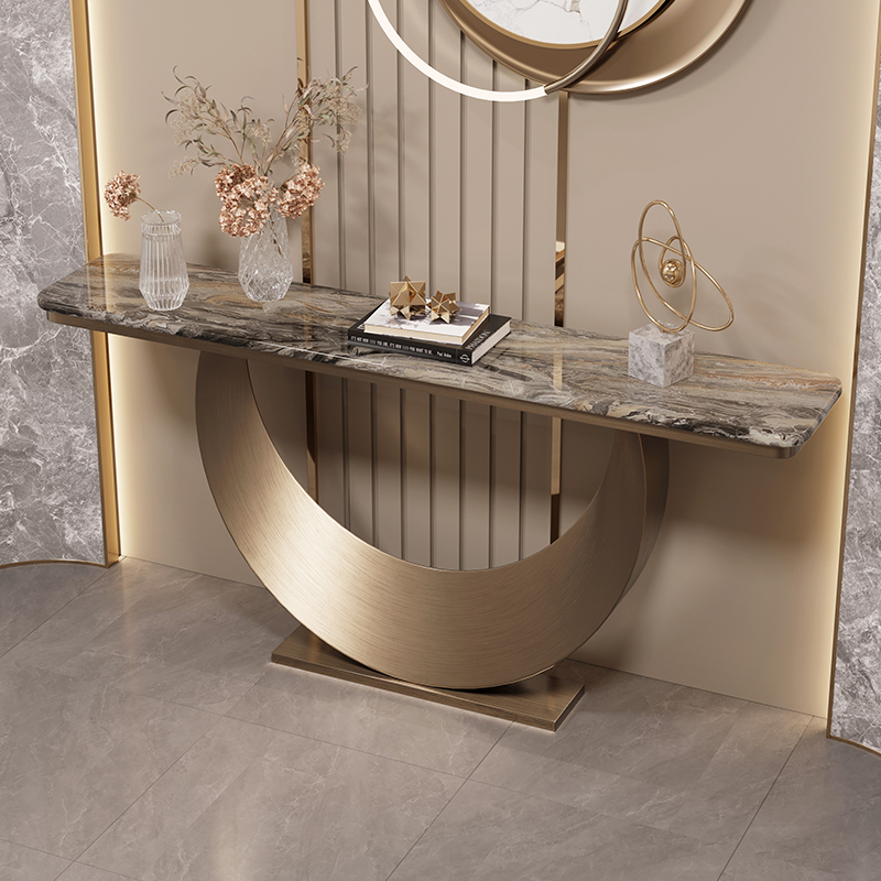 Modern Light Luxury High-End Italian-Style Natural Marble Entryway Console Table Facing the Main Entrance Against the Wall Modern Light Luxury High-End Italian-Style Natural Marble Entryway Console Table Facing the Main Entrance Against the Wall