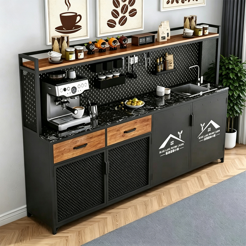 Commercial Wall-Mounted Tea Room Cabinet, Company Coffee Cabinet, Office Bar Counter with Integrated Storage and Sink Commercial Wall-Mounted Tea Room Cabinet, Company Coffee Cabinet, Office Bar Counter with Integrated Storage and Sink