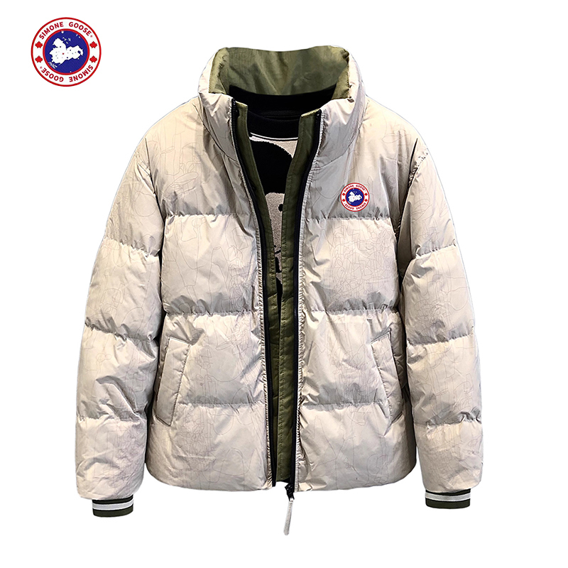 Official Large Goose down Jacket with Contrasting Color, Faux Two-Piece Design, Men's Stand-Up Collar, Thickened Winter Puffer Jacket