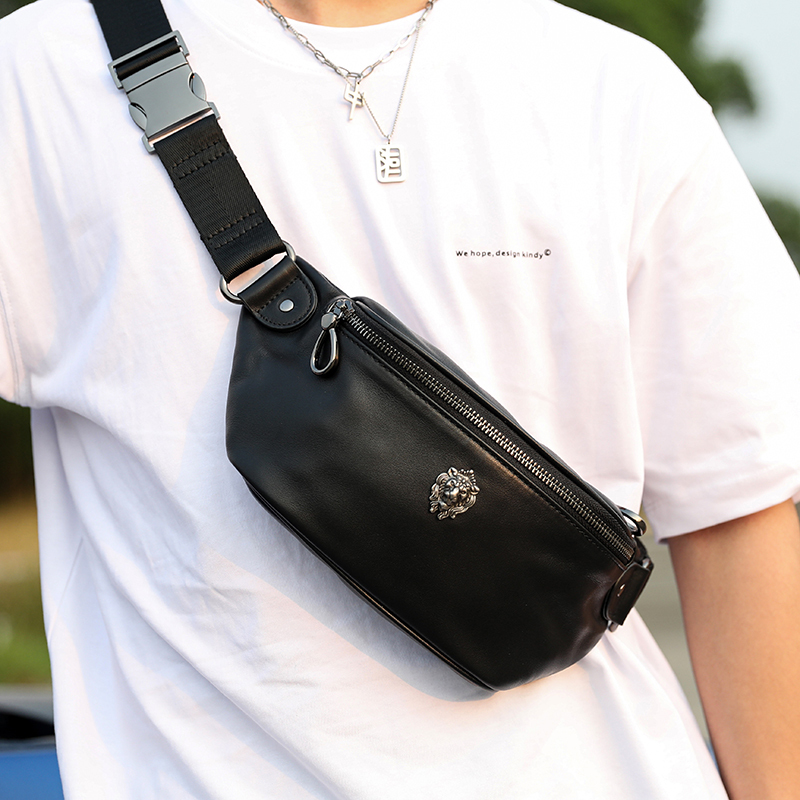 Clovekxmzin Genuine Leather Men's Chest Bag Small Waist Bag Versatile Crossbody Bag Phone Bag Trendy Brand Cycling Crossbody Bag