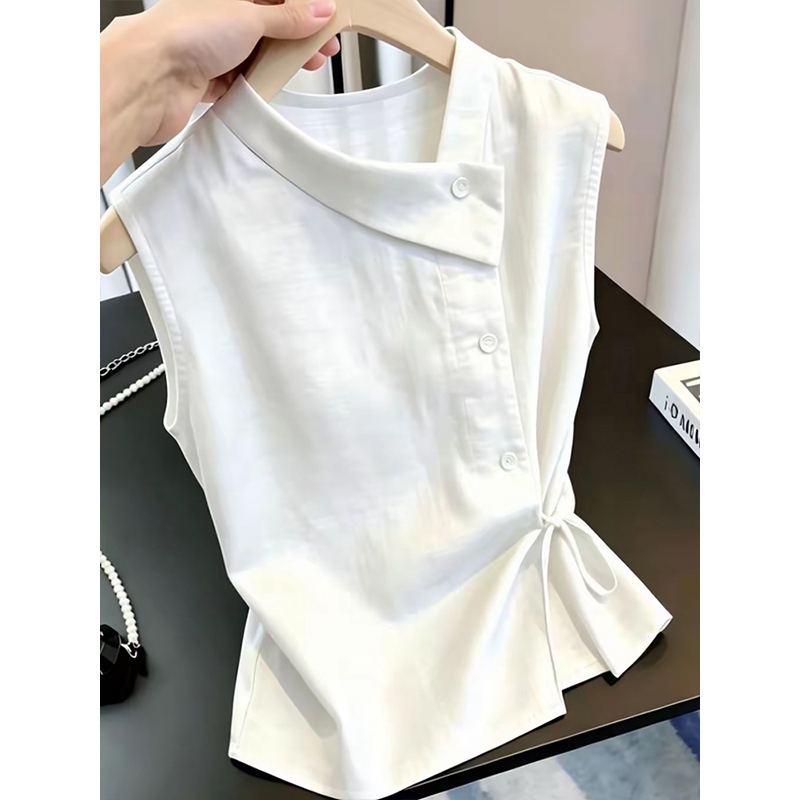 Sleeveless Shirt for Women, Stylish French Design, Beautiful Top, 2026 Summer New Style, Asymmetrical Waist-Cinching, Slimming and Elegant Sleeveless Shirt for Women, Stylish French Design, Beautiful Top, 2026 Summer New Style, Asymmetrical Waist-Cinching, Slimming and Elegant