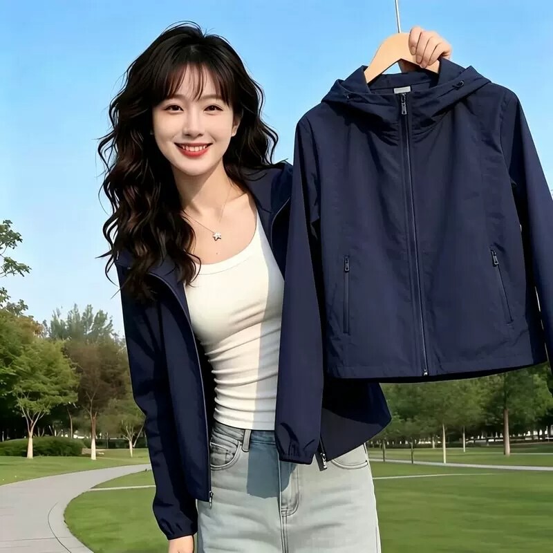 Unique and Stylish Thin Jacket for Women, 2026 Autumn New Style, Petite, Slimming, Loose-Fitting, Zip-Up Short Jacket Top