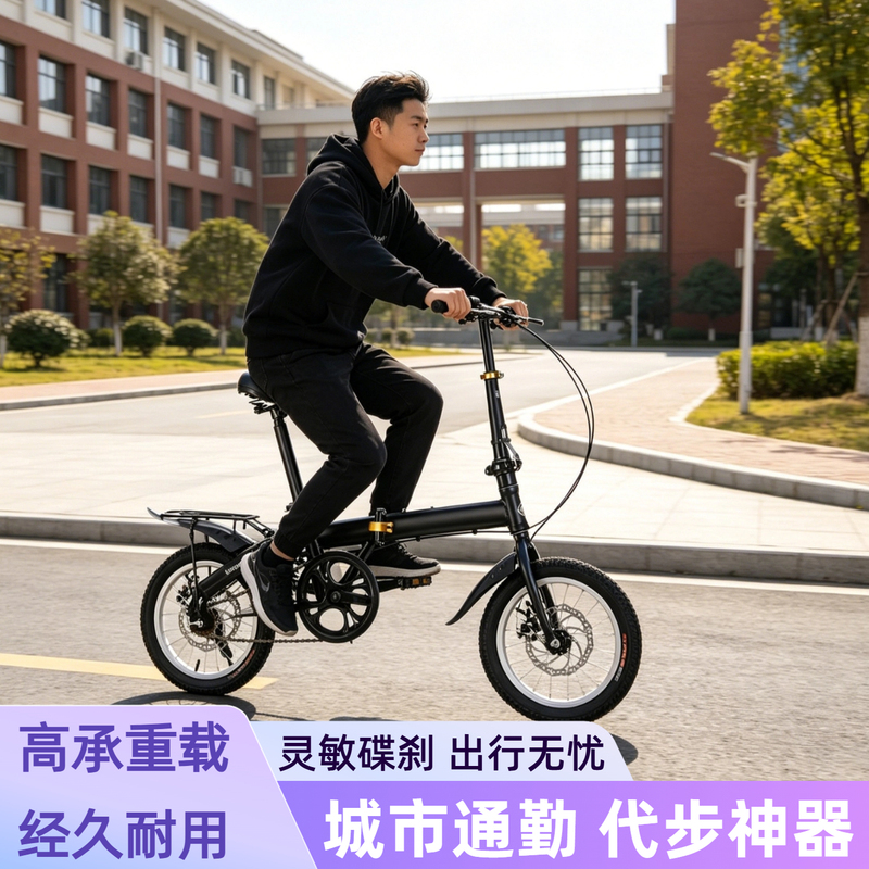 Folding Bicycle with Front and Rear Shock Absorption for Commuting to Work, Single-Speed, Convenient Transportation, 12/14/16 Inch, Parent-Child Commuting Bike Folding Bicycle with Front and Rear Shock Absorption for Commuting to Work, Single-Speed, Convenient Transportation, 12/14/16 Inch, Parent-Child Commuting Bike