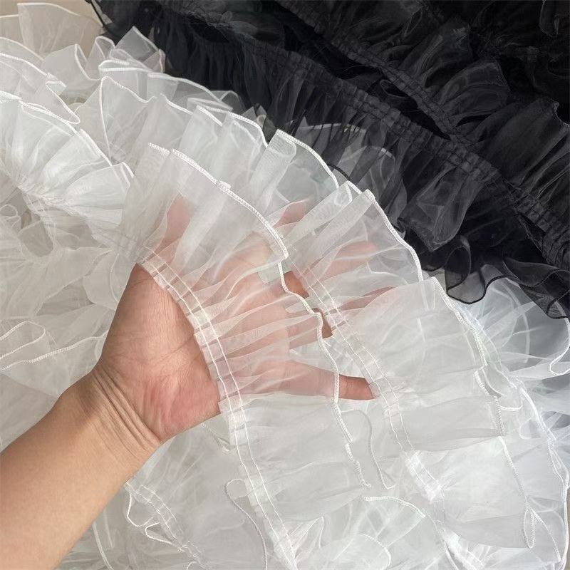 Lace Trim Clothing Accessories DIY Decoration 7.5cm Single-Layer Ruffle Organza Three-Dimensional White Pleated Handmade