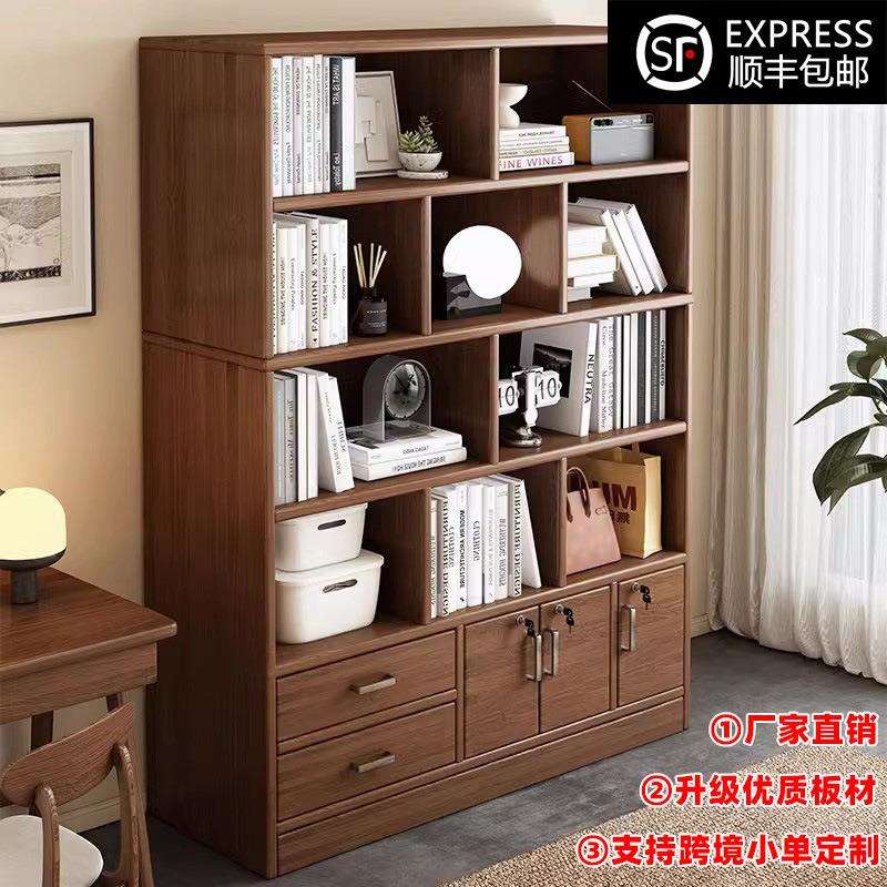 Bookcase floor-to-wall storage shelf household bedroom storage cabinet living room display cabinet simple storage cabinet dustproof bookcase