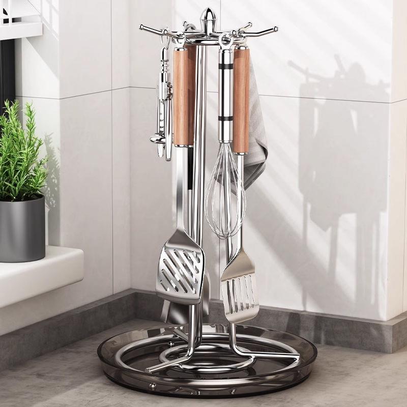 Rotating Knife Holder Stainless Steel Spatula Spoon Rack Hanging Floor-Standing Round Rack Kitchen Storage Rack Hot