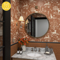 French flora and fauna retro tiles Maillard brown bathroom tiles imitation wallpaper bathroom kitchen wall tiles floor tiles