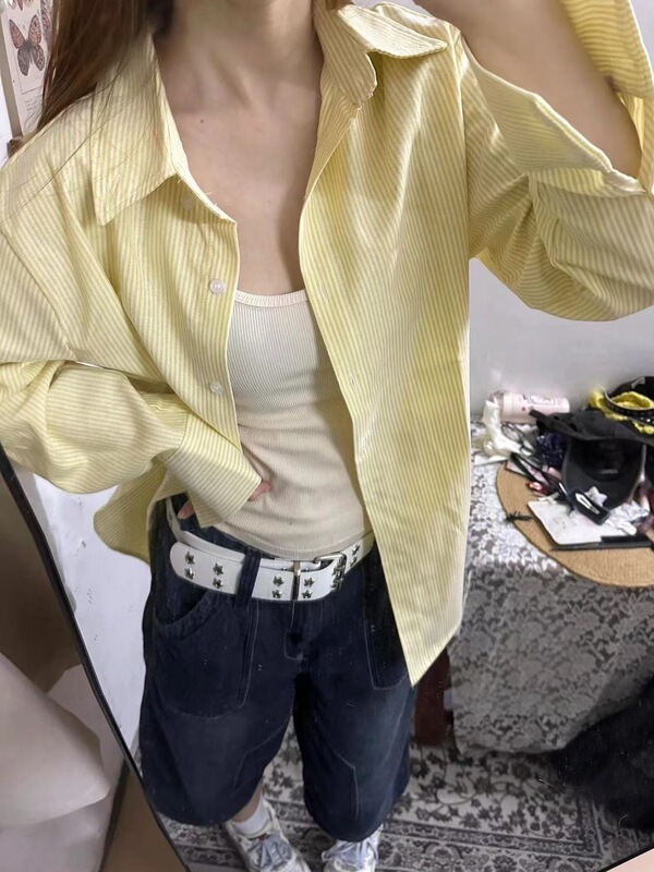 Forest Style ins Cream-Colored Pure Cotton Striped Shirt for Women, Layered Look, Petite Size, Loose Fit, Covers Flaws, Slimming, Trendy Outerwear Shirt