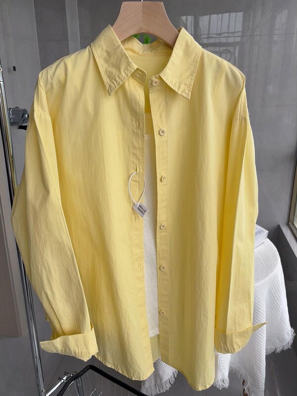 French-Style Light Luxury 2026 Autumn New Arrival Super Flattering Cream Yellow Pure Cotton Top Loose Long-Sleeve Shirt Jacket ins Trendy