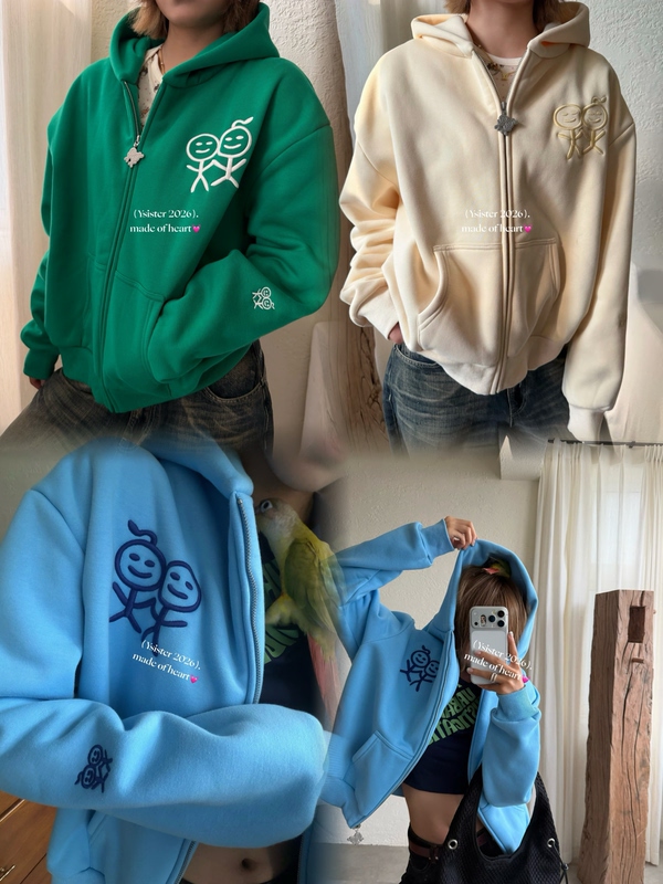 Iystore Stickman 26 Autumn/Winter Hooded Sweatshirt Jacket Off-White/Green/Blue Loose Casual Style