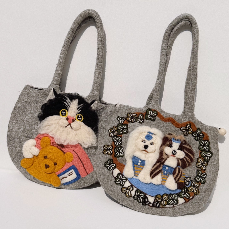 Large Sheep Felted Wool Handmade in Nepal Bear, Cow, Cat, Flower Basket, Puppy Bag, Tote Bag, Gift, Cartoon Large Sheep Felted Wool Handmade in Nepal Bear, Cow, Cat, Flower Basket, Puppy Bag, Tote Bag, Gift, Cartoon