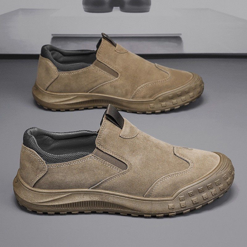 Khakifarbene Herren-Freizeitschuhe aus Wildleder zum Hineinschlüpfen | Rutschfest, bequem, strapazierfähig – ideal für Beruf und Alltag_voghion.com